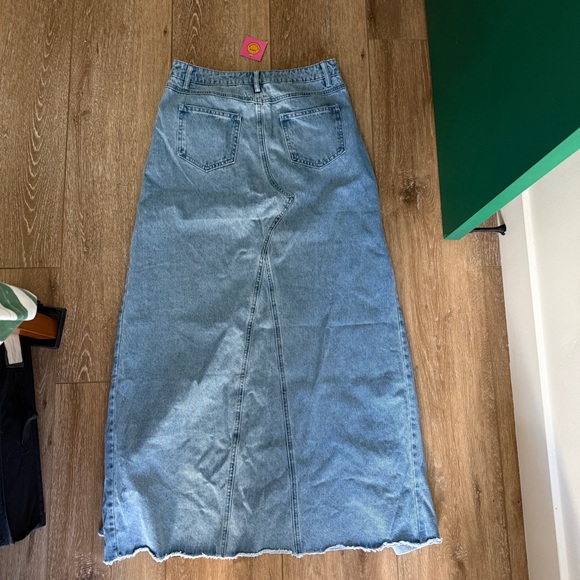 Dressed in LALA Light Blue Asymmetrical Denim Maxi Skirt - Picture 2 of 3